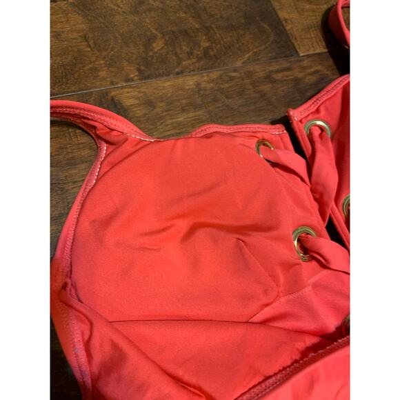 Michael Kors Sea Coral Lace-Up One-Piece Swimsuit - Sz 8 - Picture 4 of 6